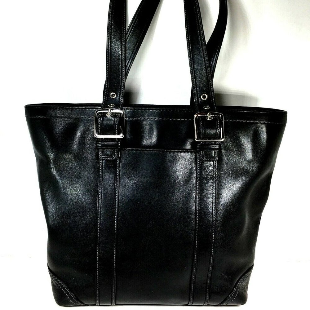 Coach F10194 Hampton Vintage Black Smooth Leather Tote Shoulder Bag